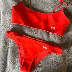 Triangl Red Velour Bikini Set